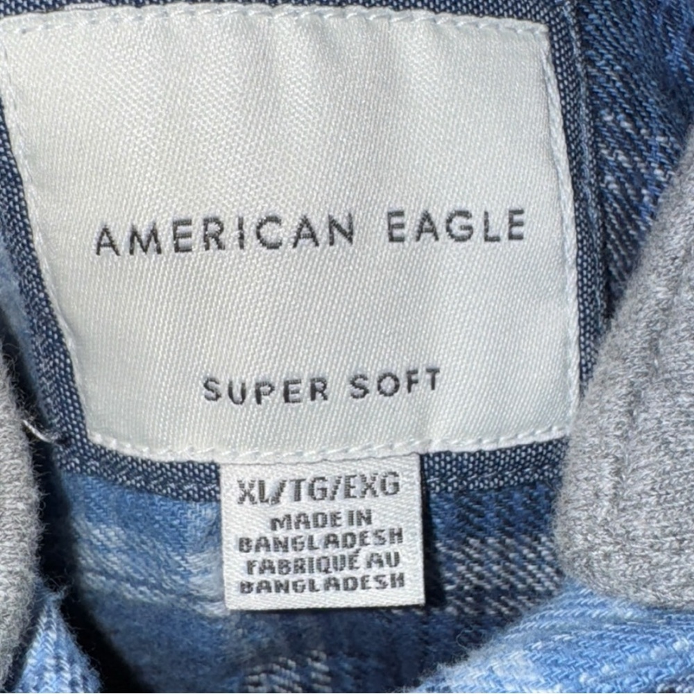 American Eagle Super Soft Flannel Shirt Hoodie Blue Plaid Removable Hood XL - Picture 3 of 16